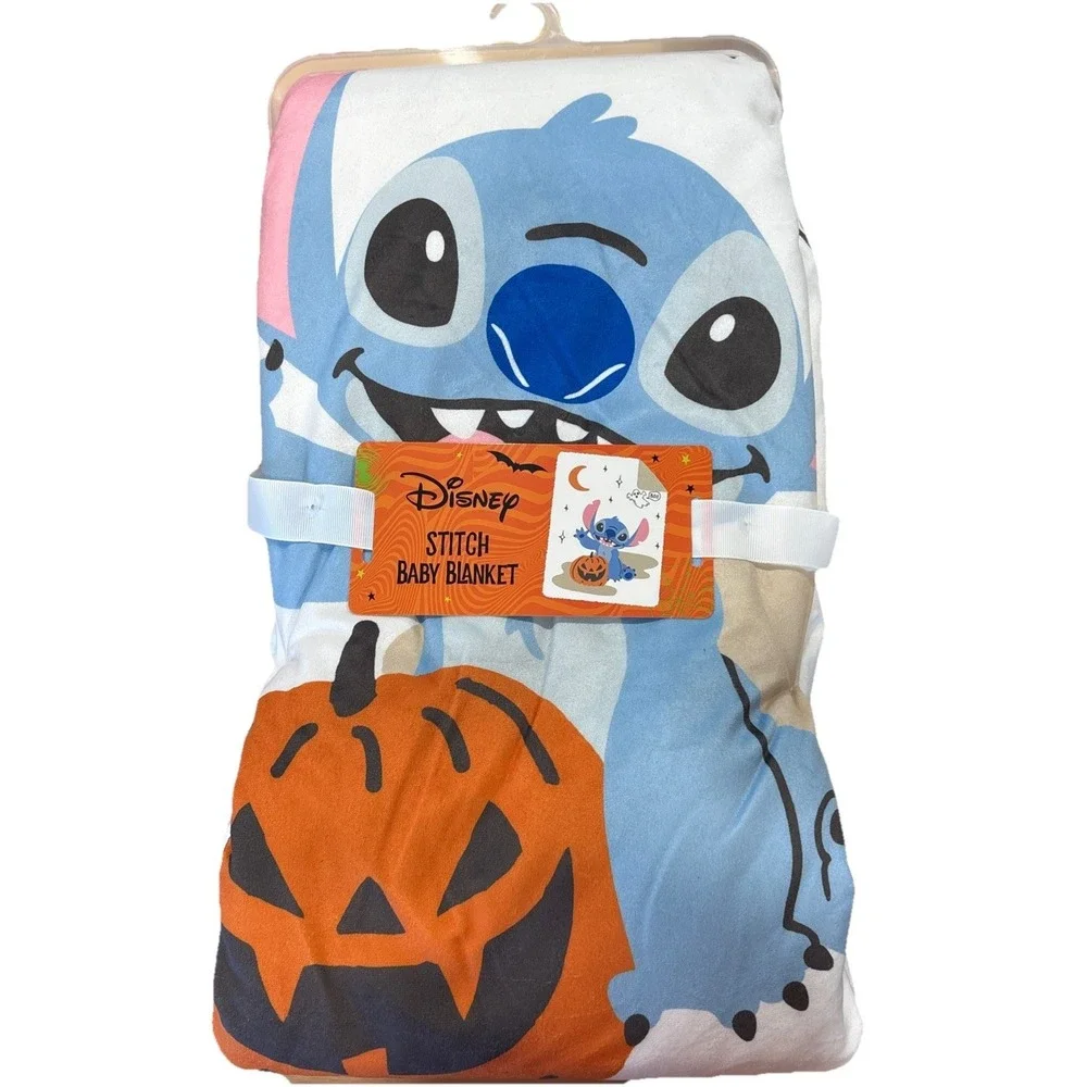 Disney Lilo & Stitch Halloween Baby Blanket Boo Orange Plush Throw NWT